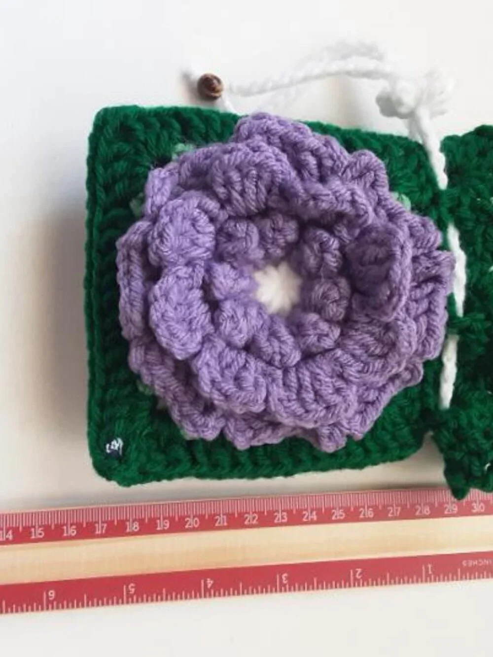 Crochet 3D Flower Coin Purse, Acrylic Drawstring Pouch, Sambazon Bead Accent New